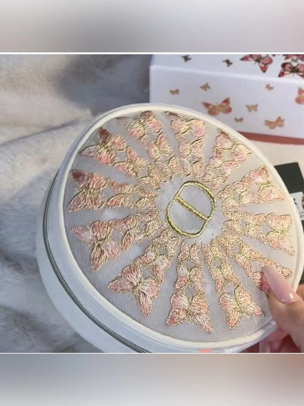 Dior Limited Edition Cosmetic Case with Pink & Gold Butterfly Embroidery 🌸🤩